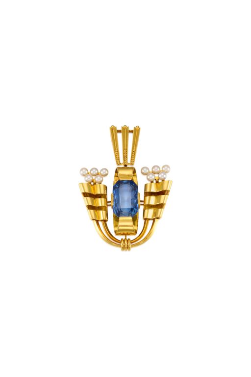 14k Gold Sapphire and Pearl Pendant