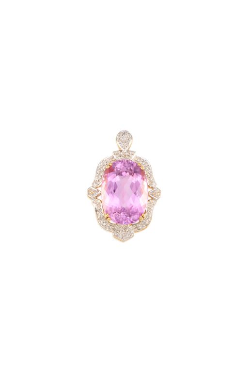 18k Gold Kunzite and Diamond Pendant