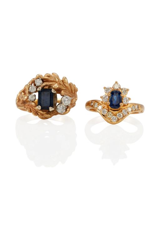 Two Gold Sapphire and Diamond Rings