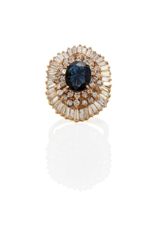 14k Gold Sapphire and Diamond Ring