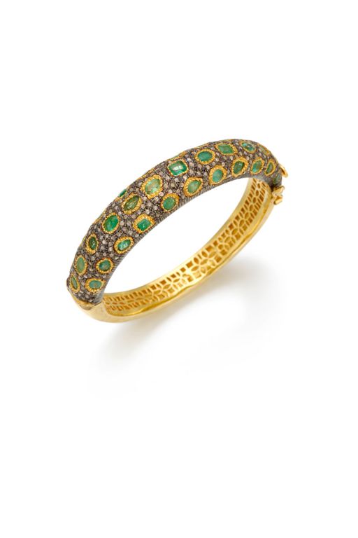 Silver Emerald and Diamond Bangle