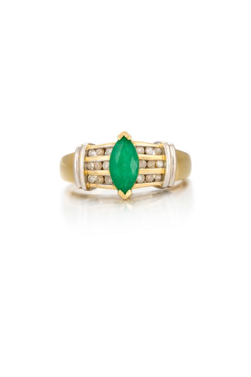 14k Gold Emerald and Diamond Ring