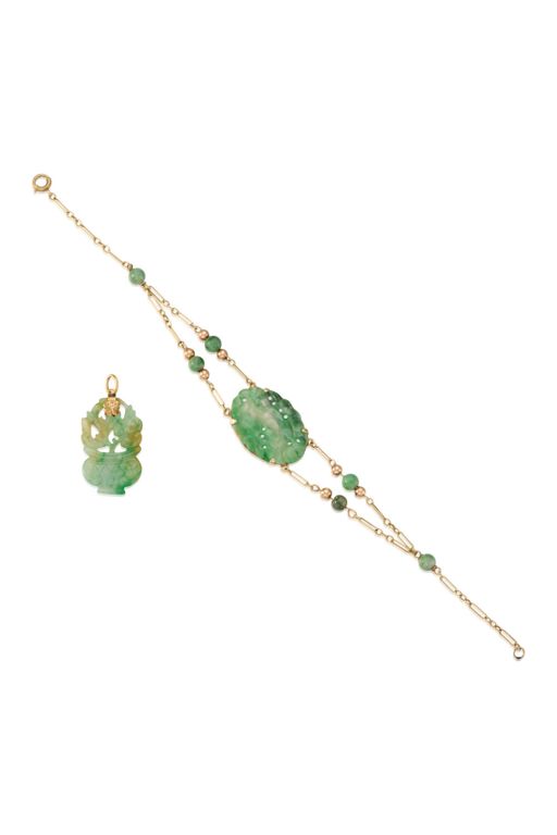 Gold Jade Bracelet and Pendant