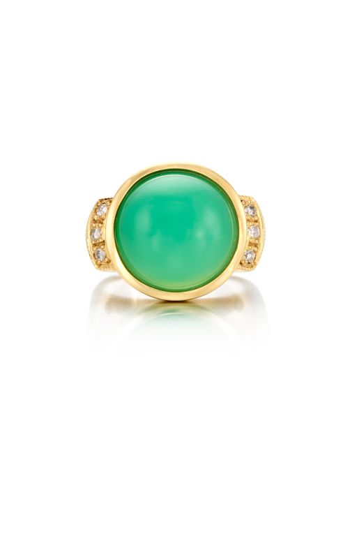 14k Gold Chrysoprase and Diamond Ring