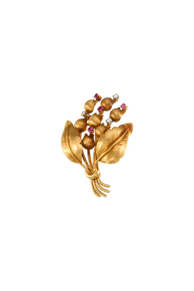 18k Gold Ruby and Diamond Brooch