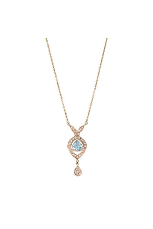 18k Gold Aquamarine and Diamond Necklace