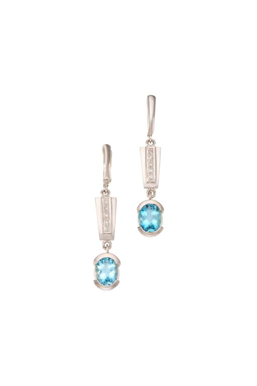 Pair of 14k Gold Aquamarine and Diamond Earrings