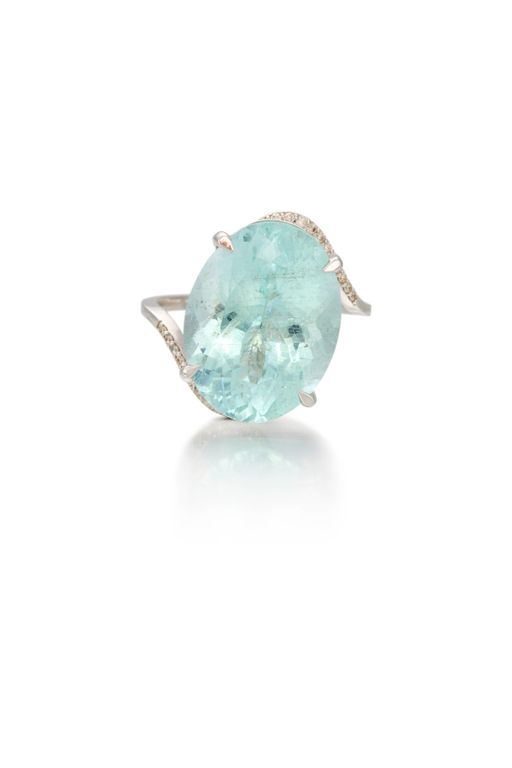 14k Gold Aquamarine and Diamond Ring