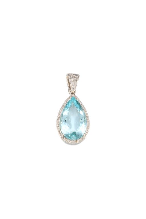 14k Gold Aquamarine and Diamond Pendant
