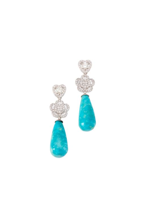 Pair of Gold Larimar and Diamond Earrings