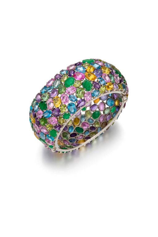 Silver Multi-Gem Bangle Bracelet
