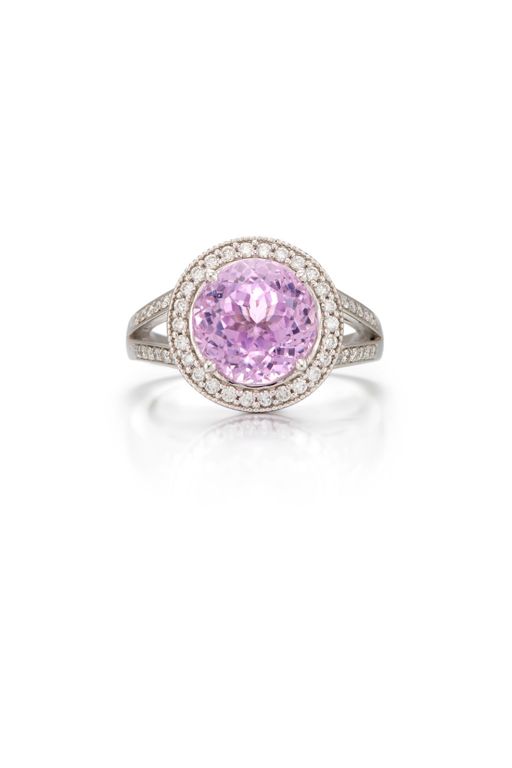 Platinum Kunzite and Diamond Ring