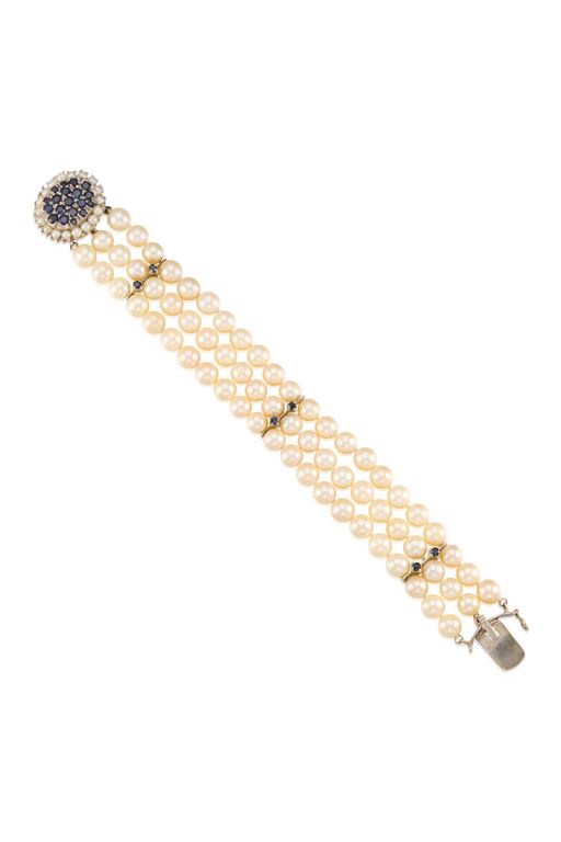 13k Gold Pearl and Sapphire Bracelet