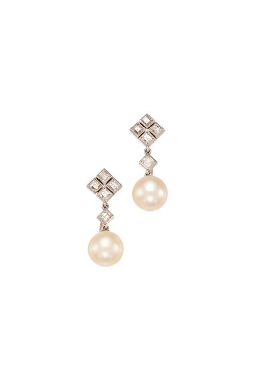 Pair of 14k Gold Pearl and Diamond Earrings