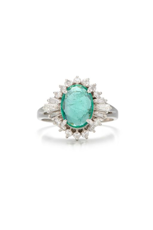 Platinum Emerald and Diamond Ring
