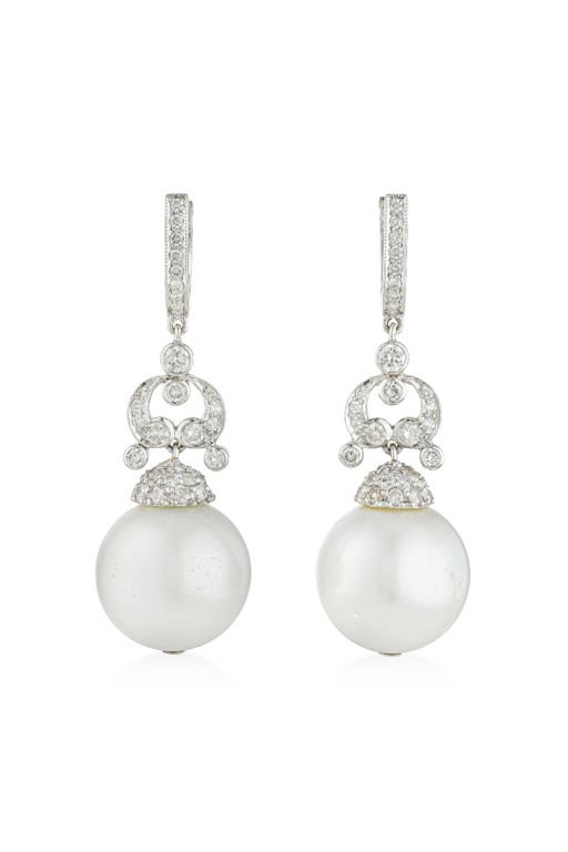 Pair of 18k Gold Pearl and Diamond Earrings