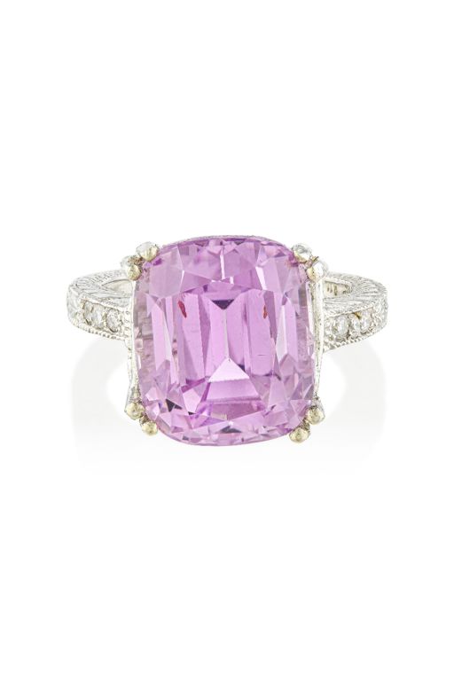 14k Gold Kunzite and Diamond Ring