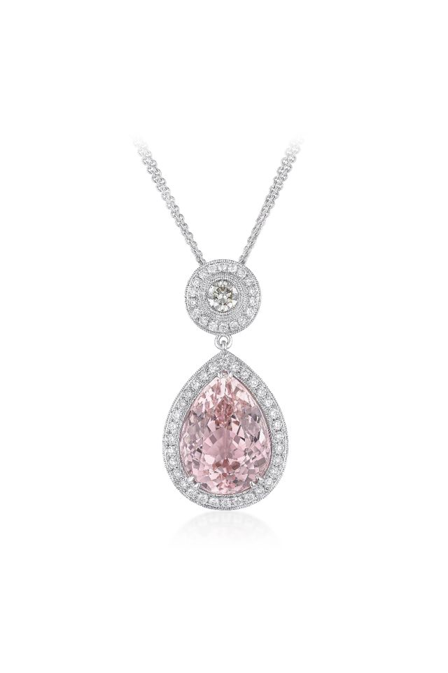 18k Gold Kunzite and Diamond Pendant Necklace