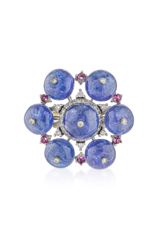 Silver and 14k Gold Multi-Gem Ring