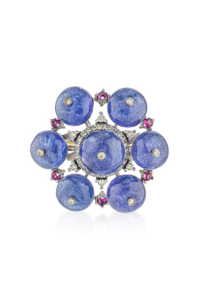 Silver and 14k Gold Multi-Gem Ring