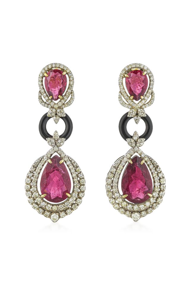 Silver and 14k Gold Multi-Gem Earrings