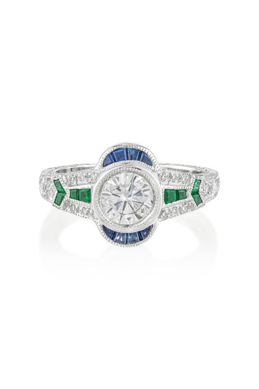 18k Gold Diamond, Sapphire and Emerald Ring