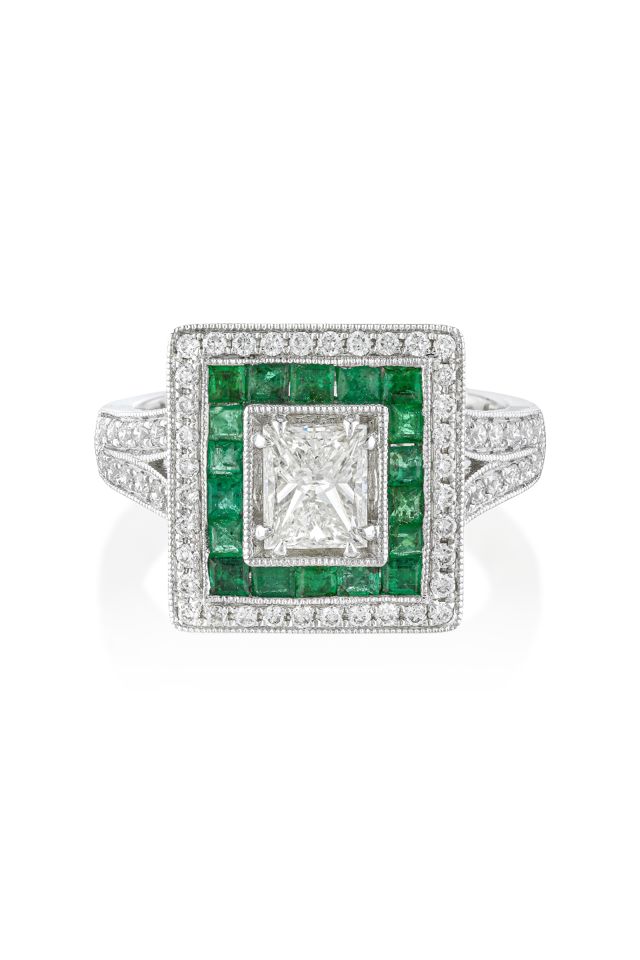 18k Gold Diamond and Emerald Ring