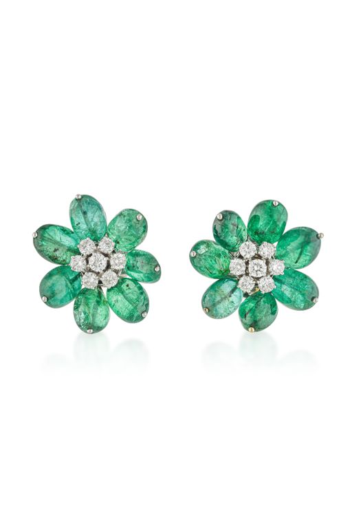 Pair of 18k Gold Emerald and Diamond Earrings