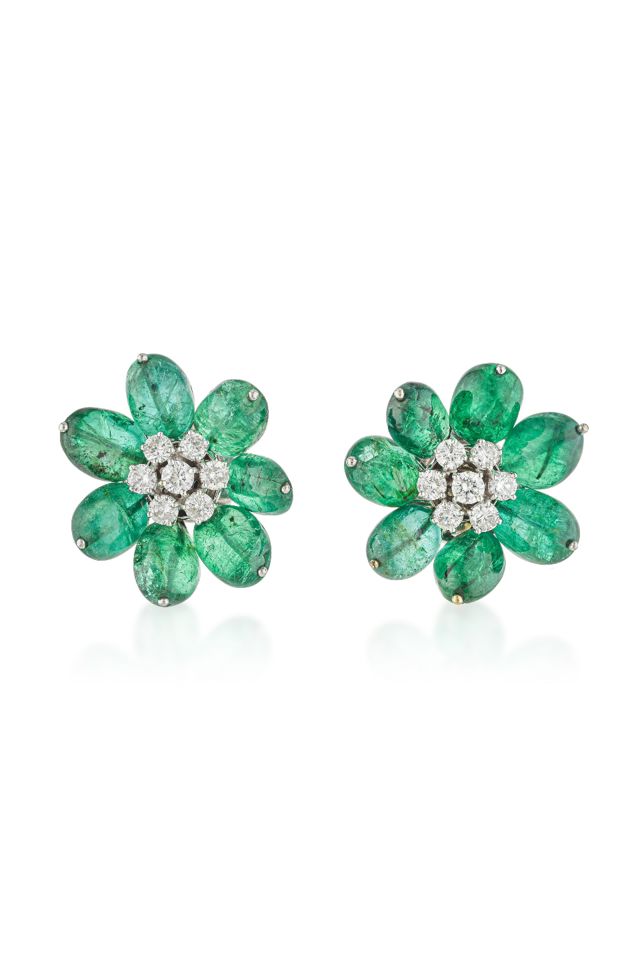 Pair of 18k Gold Emerald and Diamond Earrings