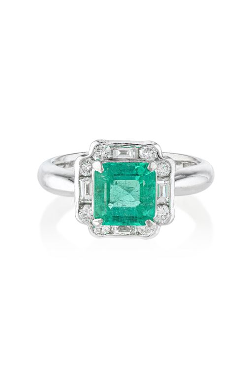 Platinum Emerald and Diamond Ring