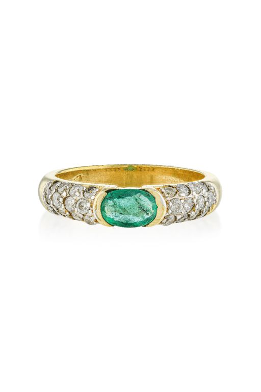 18k Gold Emerald and Diamond Band Ring