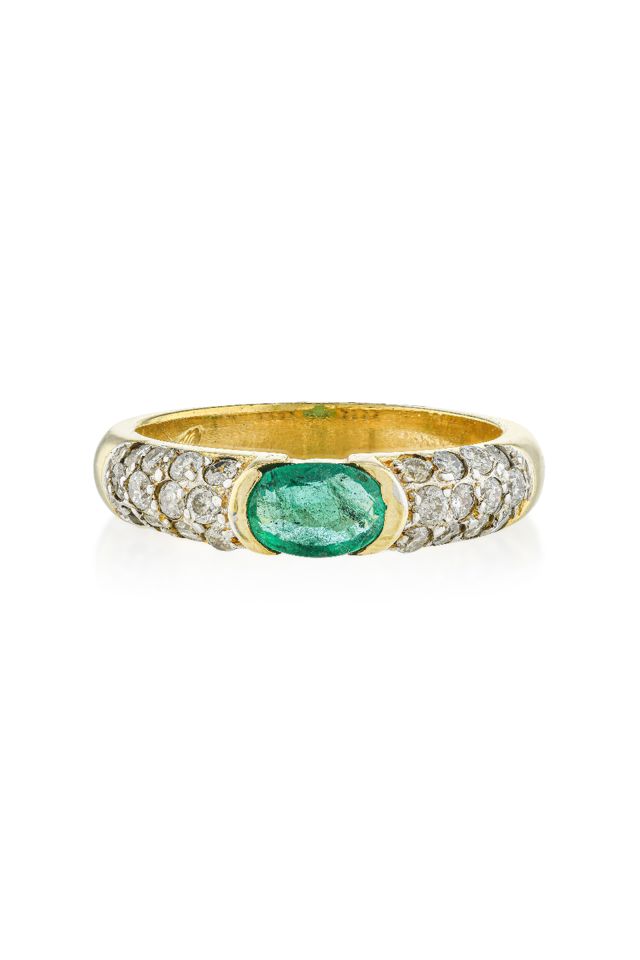 18k Gold Emerald and Diamond Band Ring