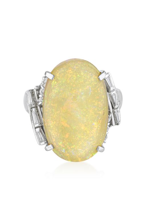 Platinum Opal and Diamond Ring