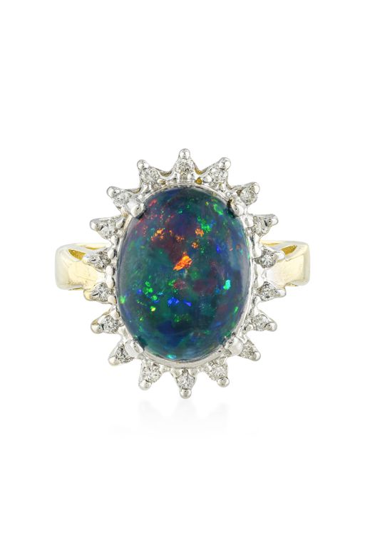 14k Gold Opal and Diamond Ring