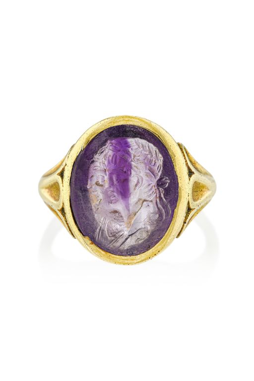 18k Gold Amethyst Intaglio Ring
