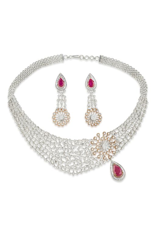 14k Gold Diamond, Ruby and Pearl Jewelry Set