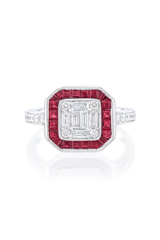 18k Gold Diamond and Ruby Ring