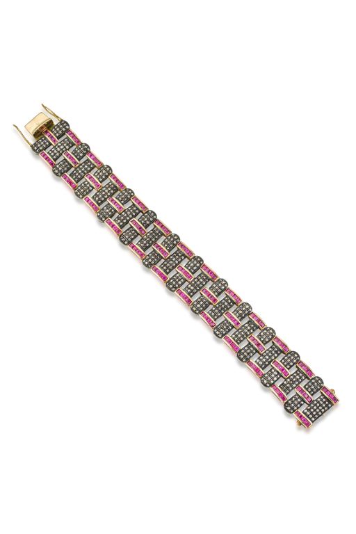 Silver and 14k Gold Ruby and Diamond Bracelet