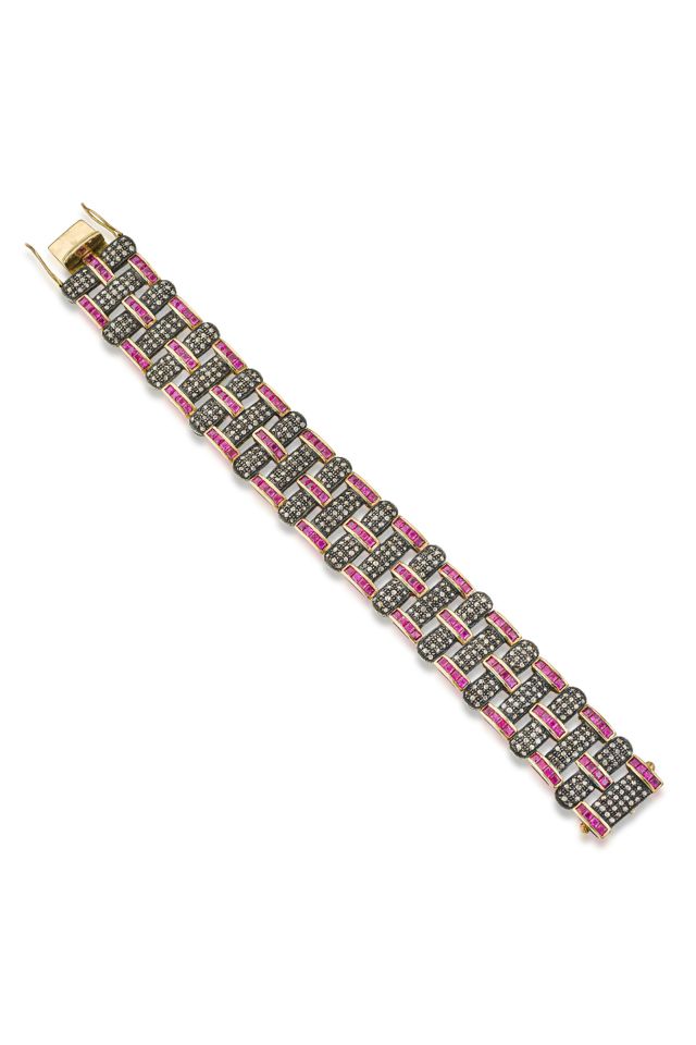 Silver and 14k Gold Ruby and Diamond Bracelet