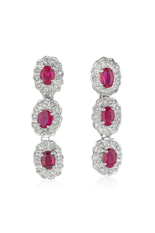 Pair of 14k Gold Ruby and Diamond Earrings