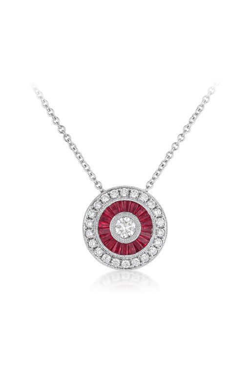 18k Gold Ruby and Diamond Pendant Necklace