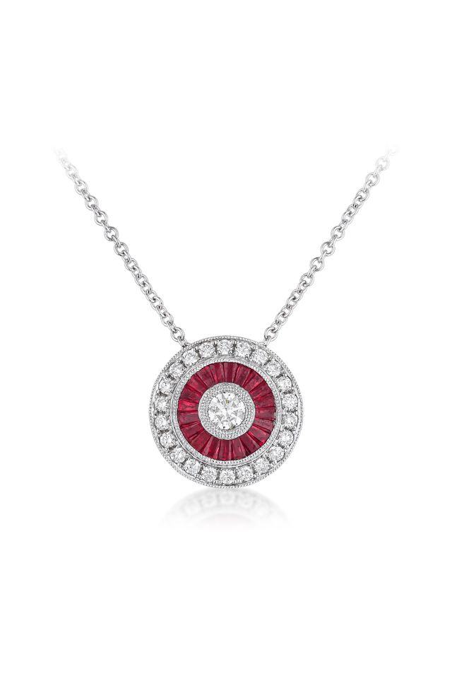 18k Gold Ruby and Diamond Pendant Necklace