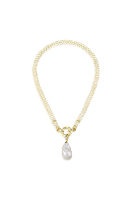 14k Gold Pearl and Diamond Pendant Necklace