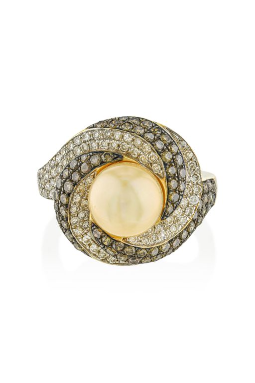 14k Gold Pearl and Diamond Ring