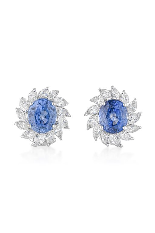 Pair of 18k Gold Sapphire and Diamond Earrings