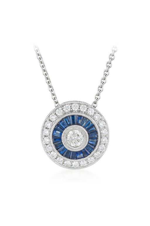 18k Gold Sapphire and Diamond Pendant Necklace