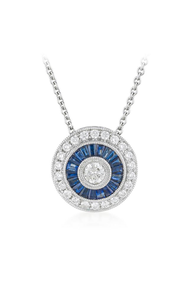 18k Gold Sapphire and Diamond Pendant Necklace