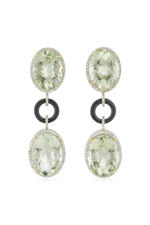 Pair of Silver and 14k Gold Multi-Gem Earrings