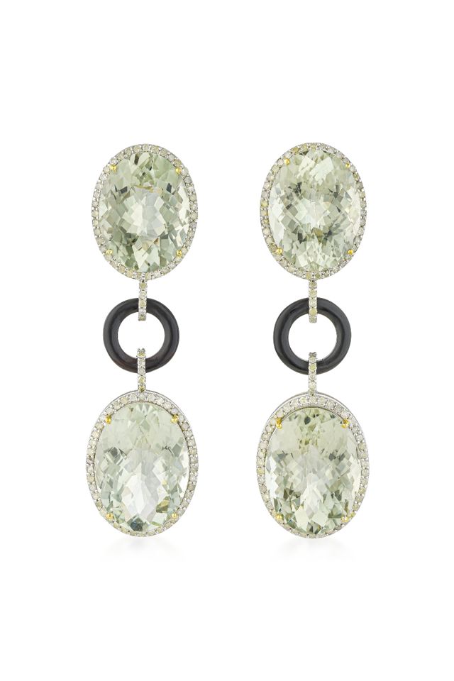 Pair of Silver and 14k Gold Multi-Gem Earrings