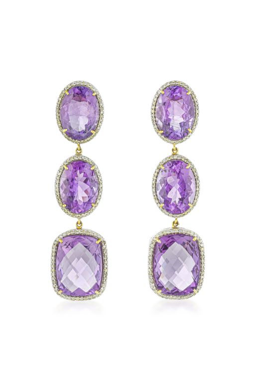 Pair of 14k Gold Amethyst and Diamond Earrings